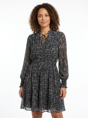 Just... Taylor Black White Abstract Print Long Sleeve Dress Women Size L
